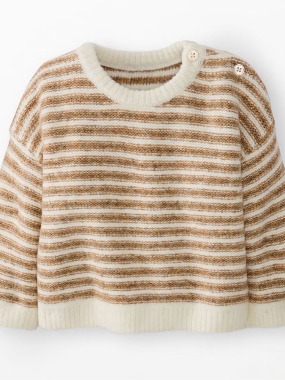 Hanna Andersson Cream and Tan Striped Button-Shoulder Sweater